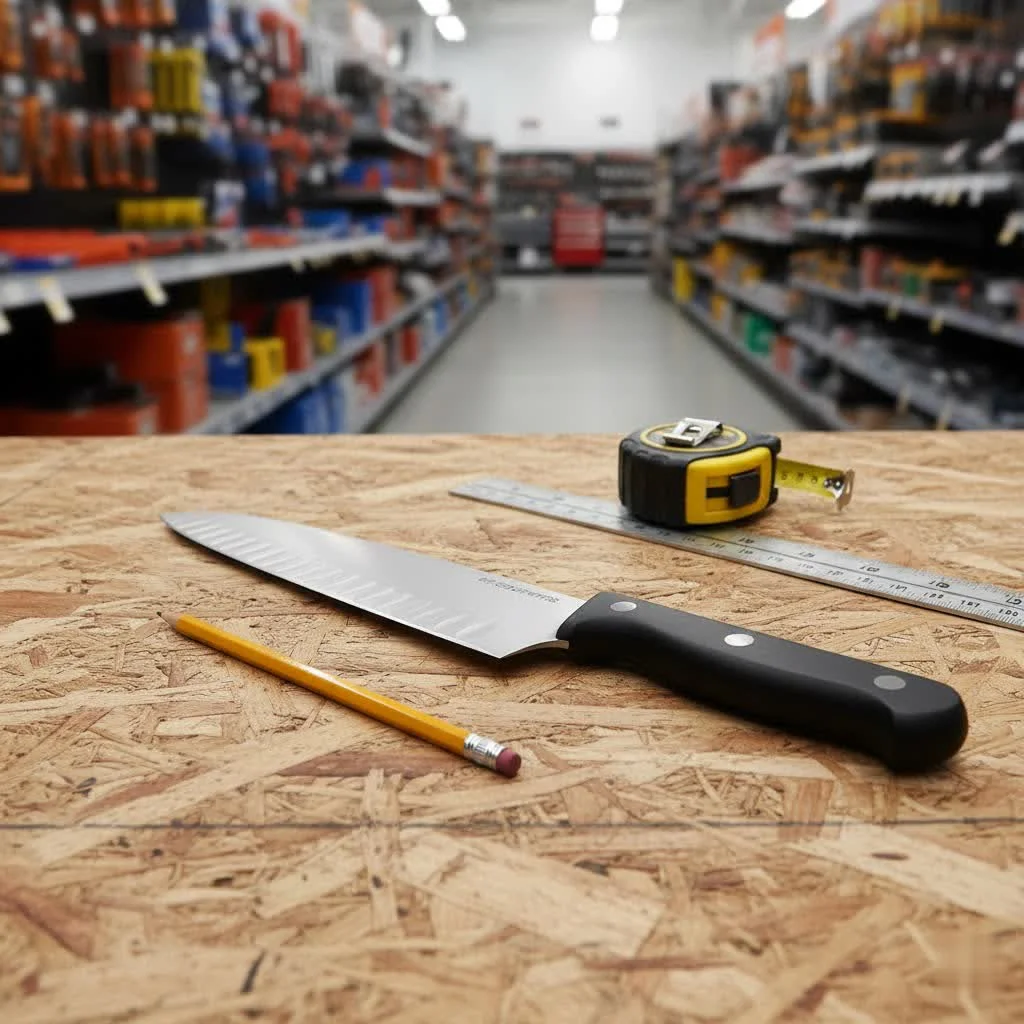 Sharp kitchen utility knife on a cutting board