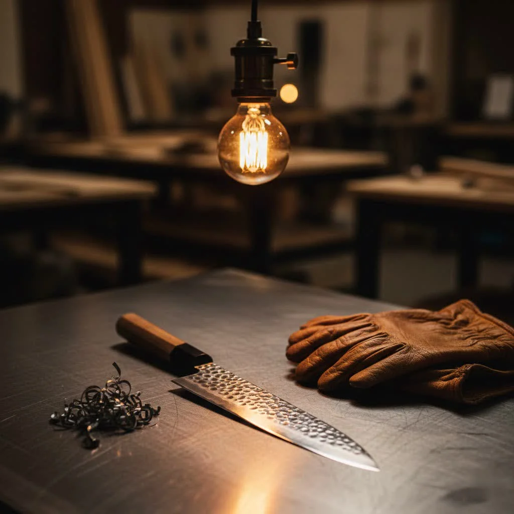 Elegant black kitchen knife set in a modern kitchen