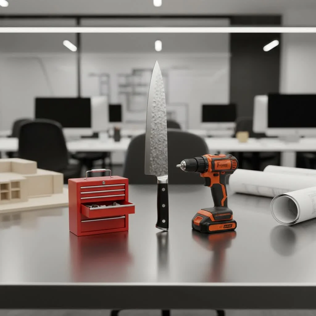 Assortment of high-quality kitchen knives in a wooden block