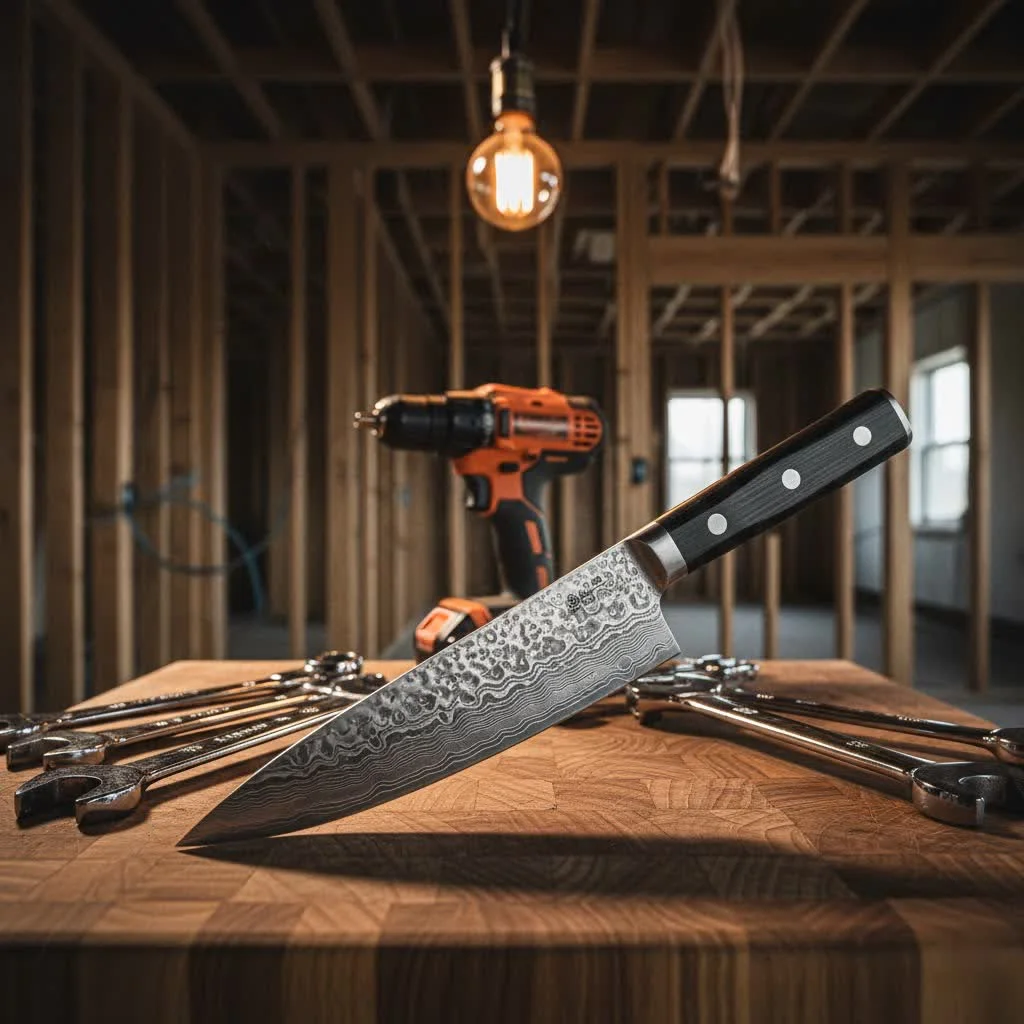 Santoku knife with a distinctive sheep's foot blade profile