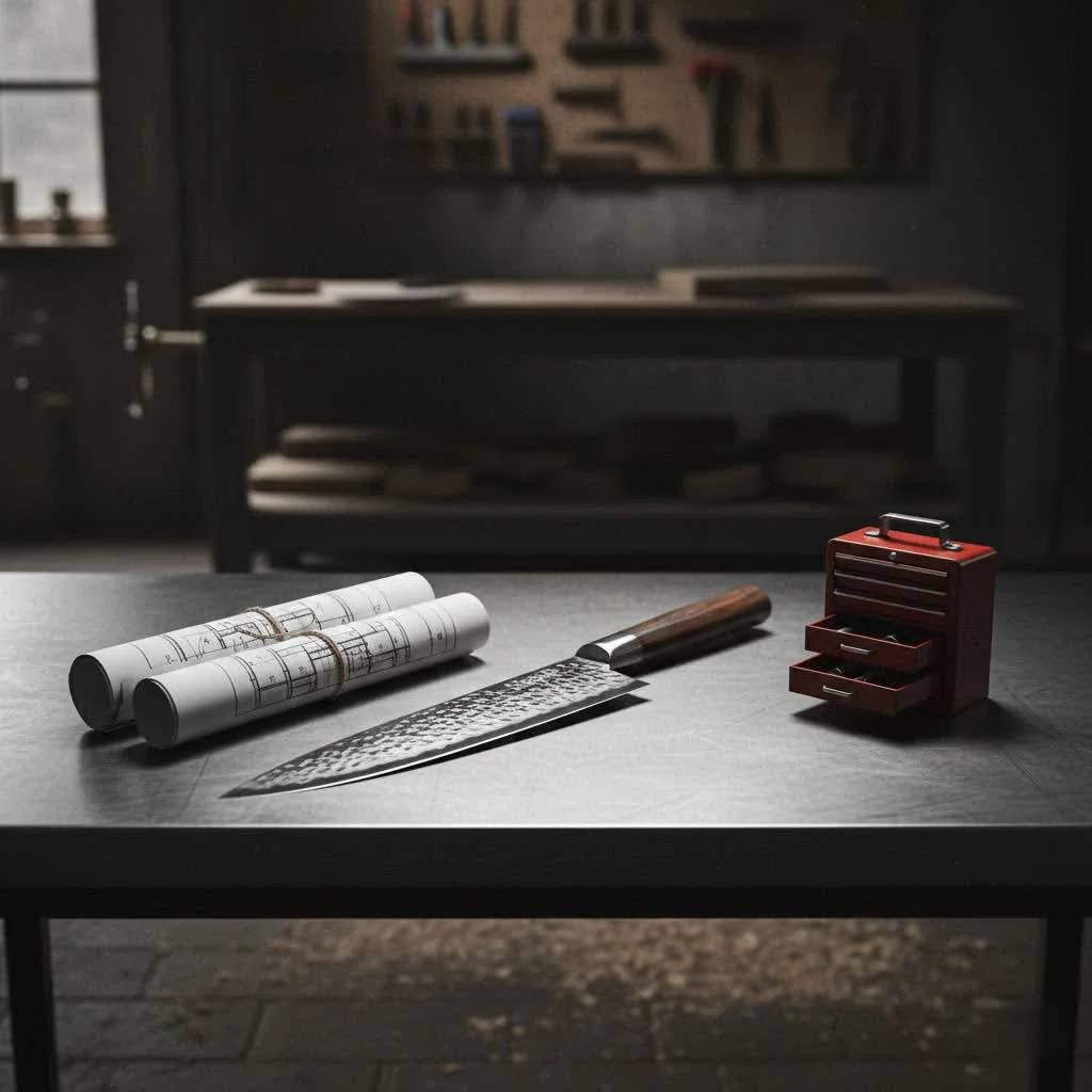 Assorted stainless steel kitchen knives in a wooden block
