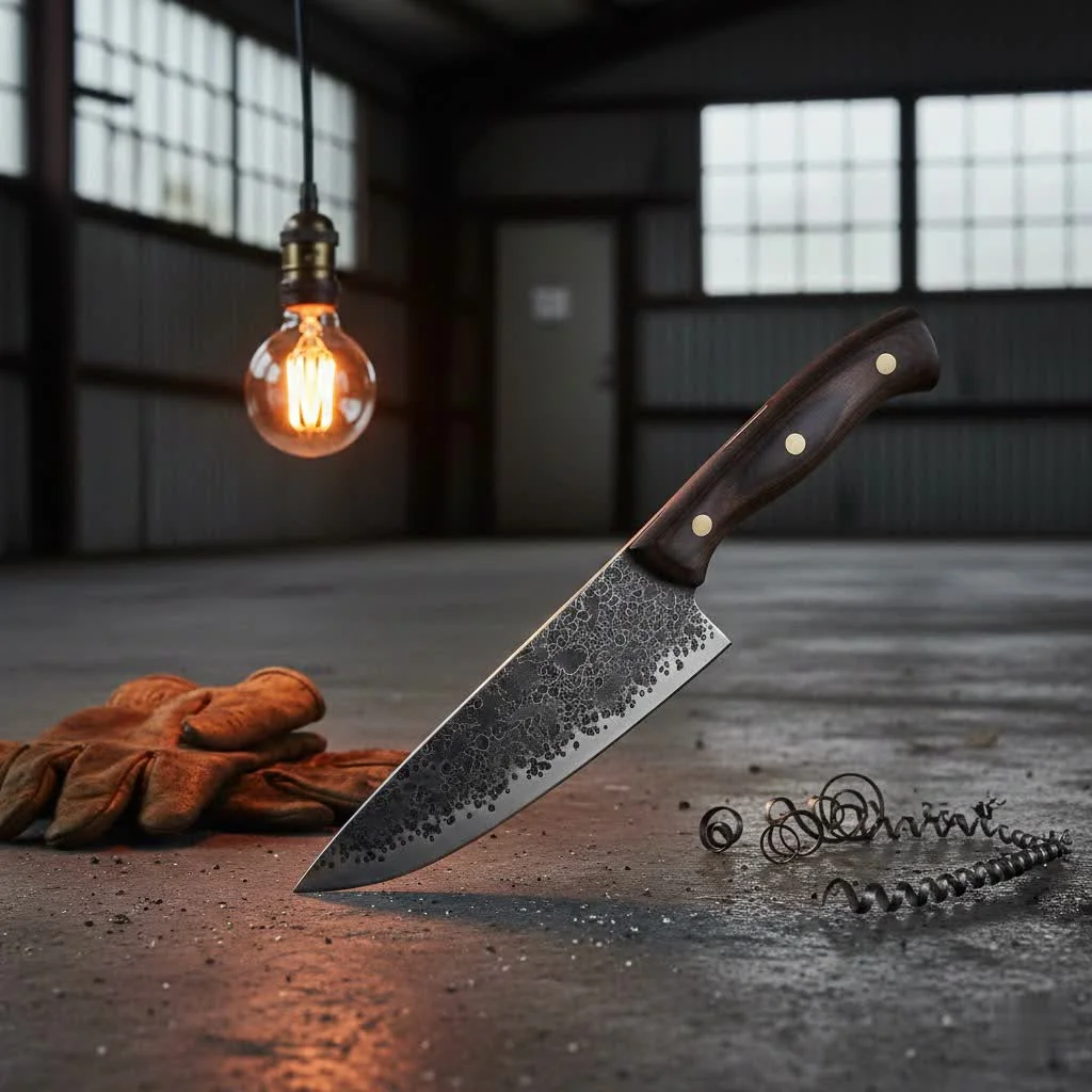 Assortment of professional kitchen knives in a block