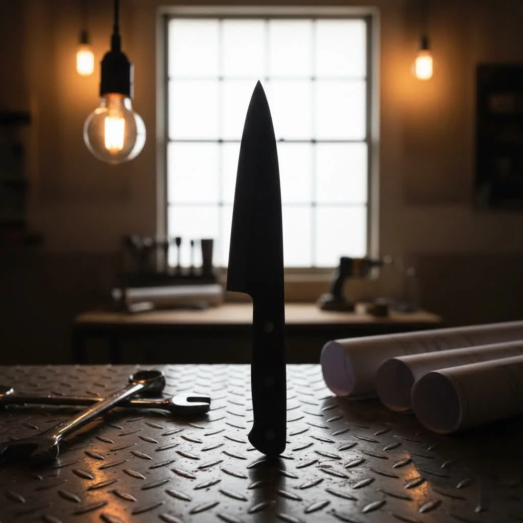 Close-up of a chef's knife blade showing its sharp edge