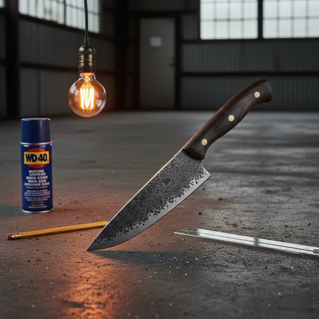 Close-up of a razor-sharp kitchen knife blade
