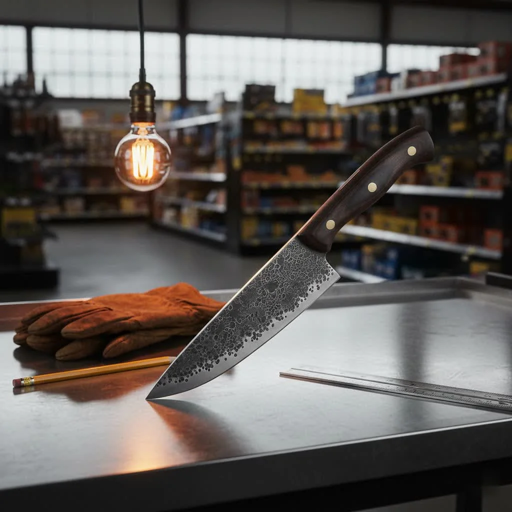 Assortment of sharp kitchen knives in a wooden block