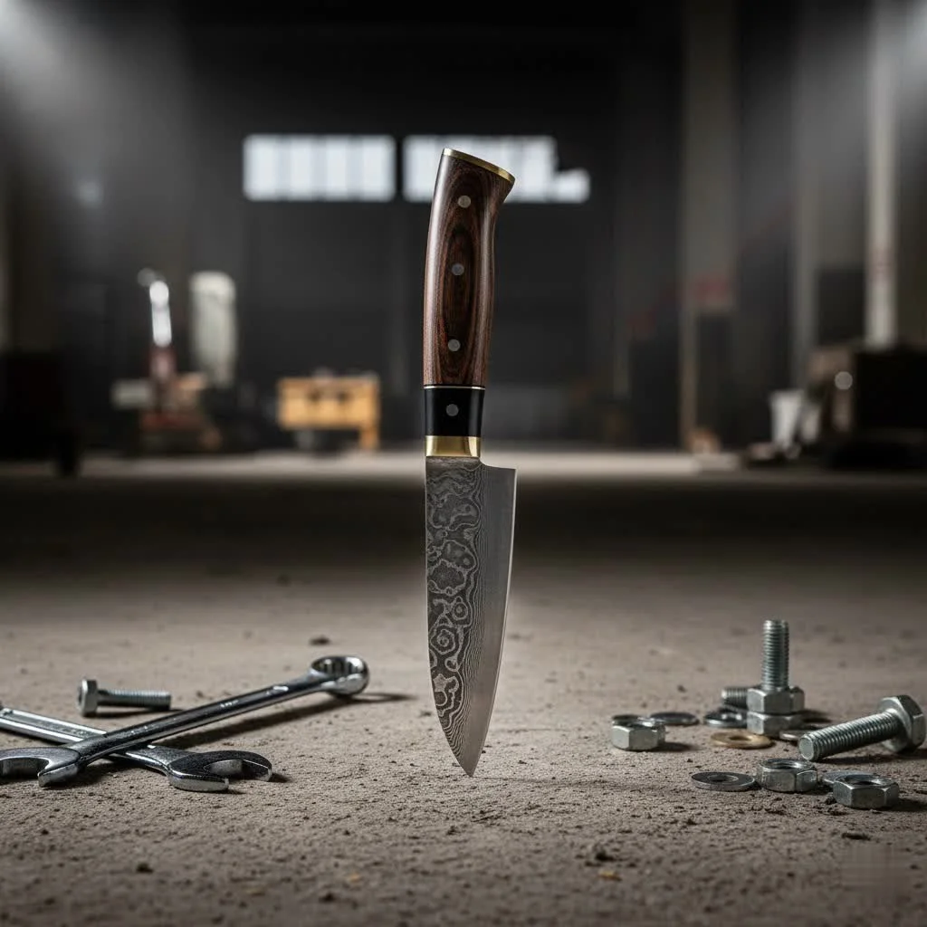 A chef using a kitchen chopper knife to slice vegetables